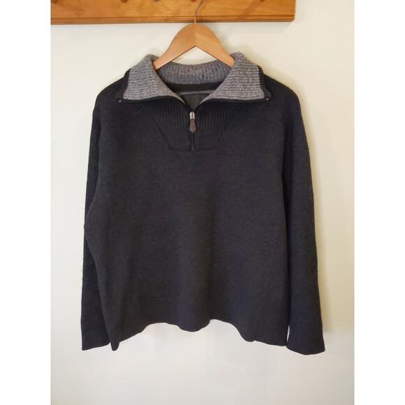 Vintage Monte Carlo Swiss Alps Crans Montana 1/4 Zip Sz M Wool Sweater Navy/Grey - Picture 1 of 9